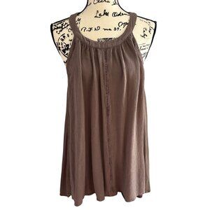 Torrid Women's Taupe Tunic Dress Sz 1 Sleeveless Keyhole Back Gauze Round Neck